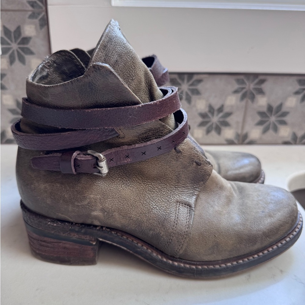 A.S.98 Brown Leather Ankle Boots with Straps